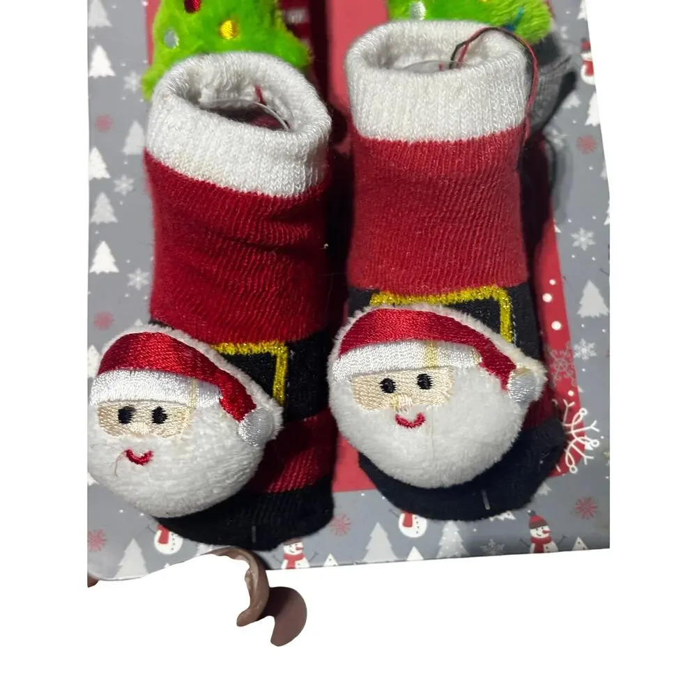 Mistletoes Baby Christmas socks Santa face and Christmas trees nwt